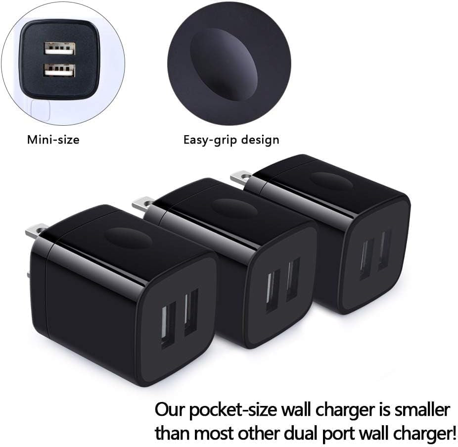 Wall Charger,Charger Cube,Charging Block Fast Charge 3Pack Dual Port 2.1A Power Brick Phone Charger Plug Box Head for Iphone 14 Pro/13/12/11/Xs Max/Xr/8/7/6 Plus,Samsung Galaxy S22 S21 S10 S9 S8 Plus