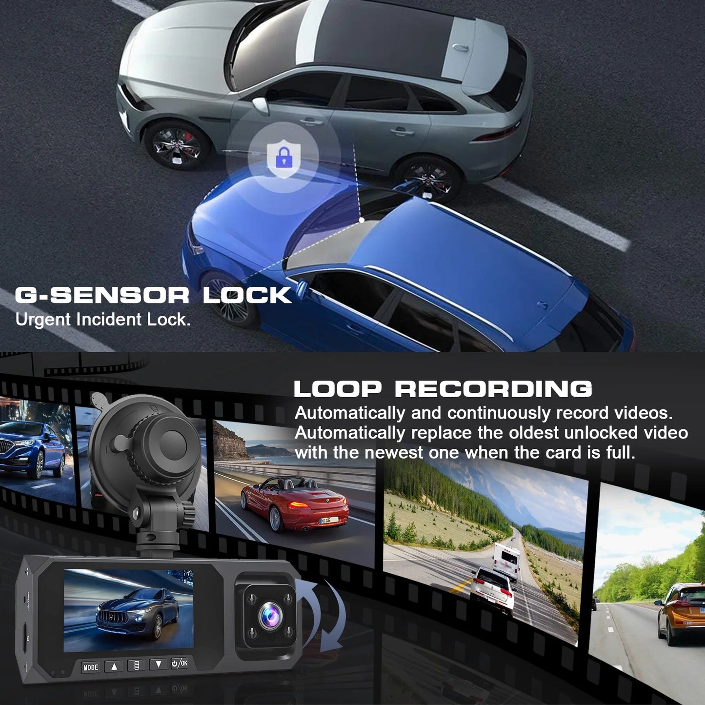 3 Channel Dash Cam Front and Rear Inside, 4K/2.5K + 1080P Dash Camera for Cars with Wi-Fi GPS, Night Vision, Backup Camera, 3.16" IPS Screen, 24H Parking Mode, WDR, Type-C, 64GB SD Card Includ