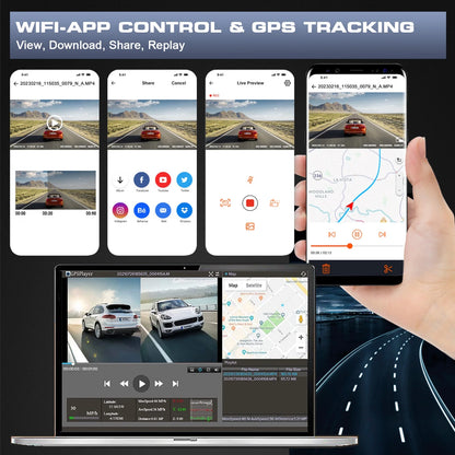 3 Channel Dash Cam Front and Rear Inside, 4K/2.5K + 1080P Dash Camera for Cars with Wi-Fi GPS, Night Vision, Backup Camera, 3.16" IPS Screen, 24H Parking Mode, WDR, Type-C, 64GB SD Card Includ